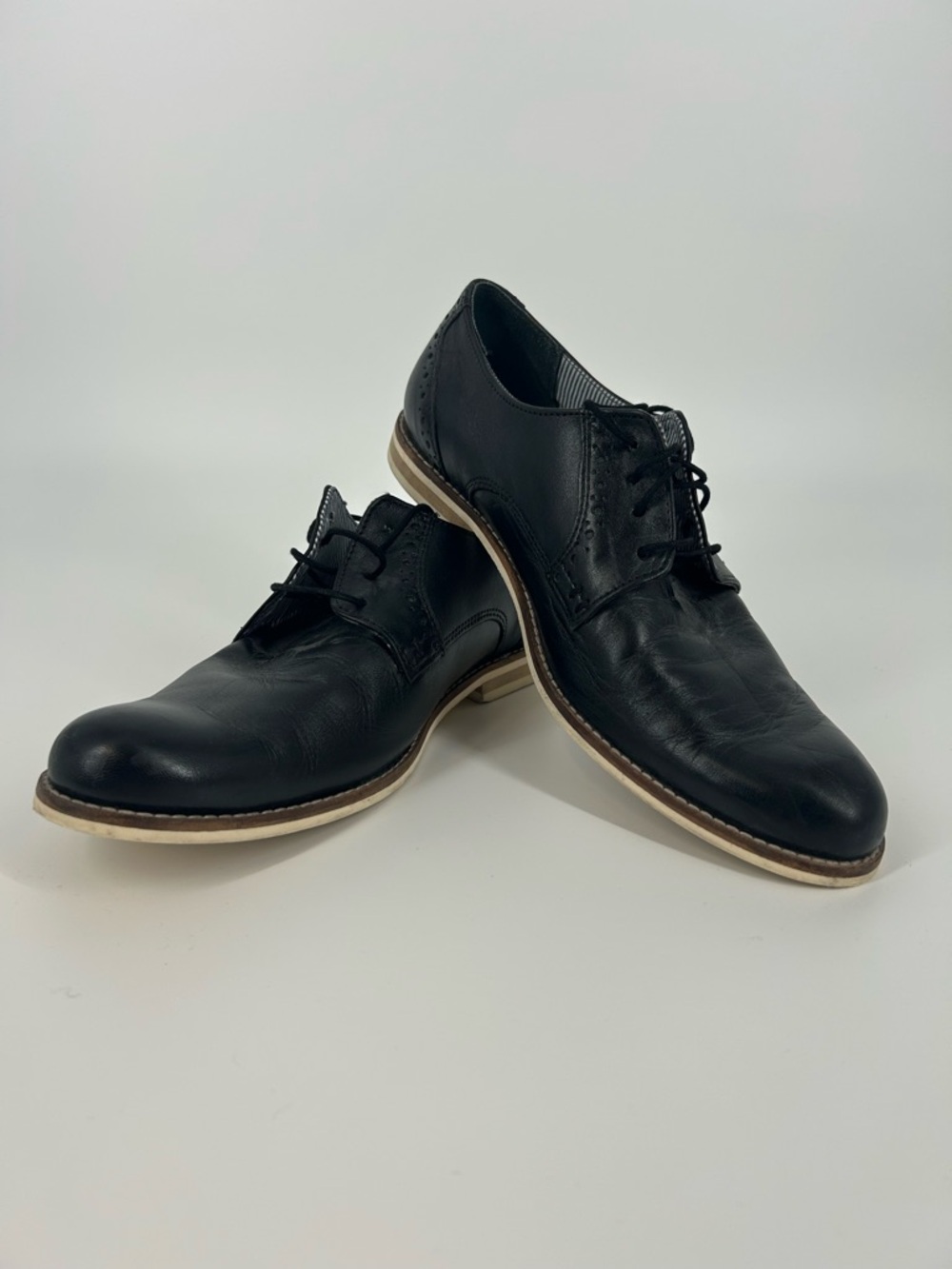 Franco Fortini Black Leather Lace-Up Derby with Contrast Sole
